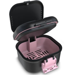 BVN leakproof denture cup front view in black and pink