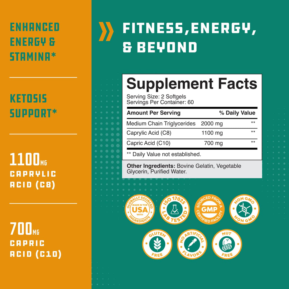 Close-up of C8 MCT Oil Softgels capsule