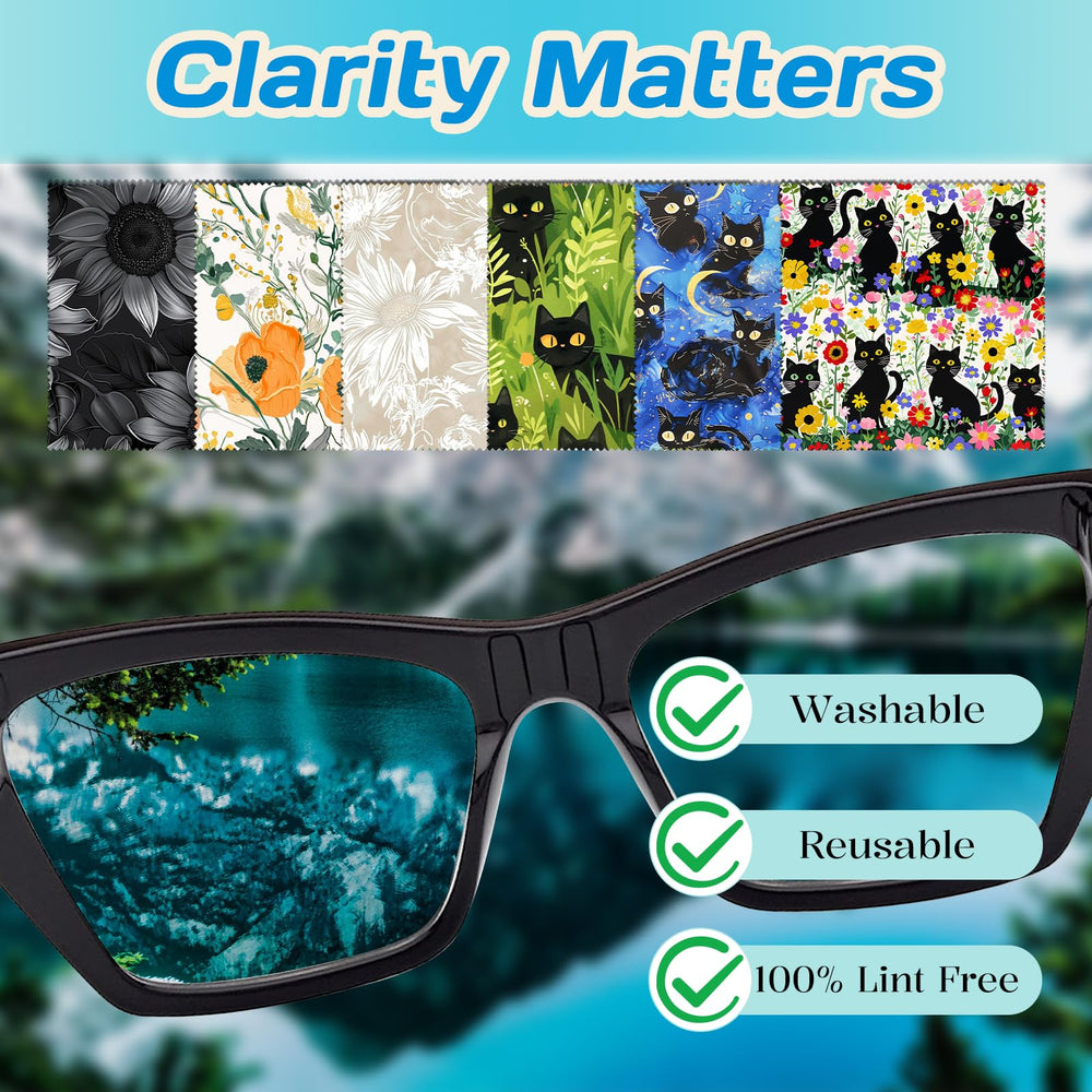 Patterned eyeglass cloths shown with youth and vitality styles