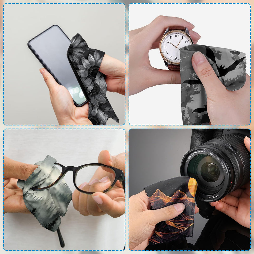 Microfiber cloth cleaning phone screens and camera lenses