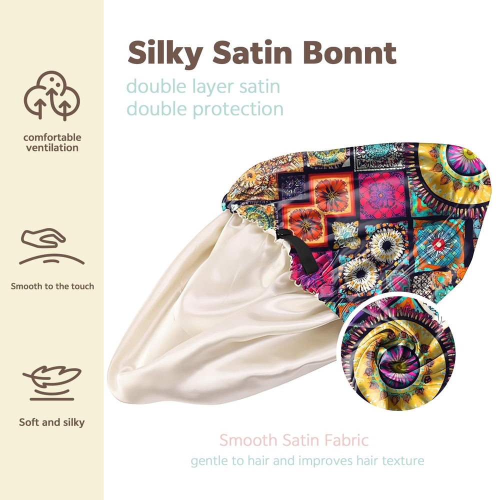 Cabreche satin bonnet with adjustable elastic drawstring for a secure fit.