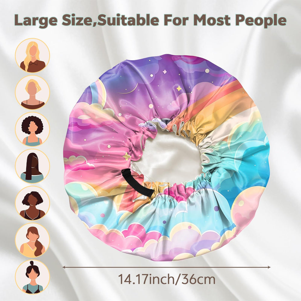 Cabreche satin bonnet close-up pattern in pink cloud mandala, double-layer protection.