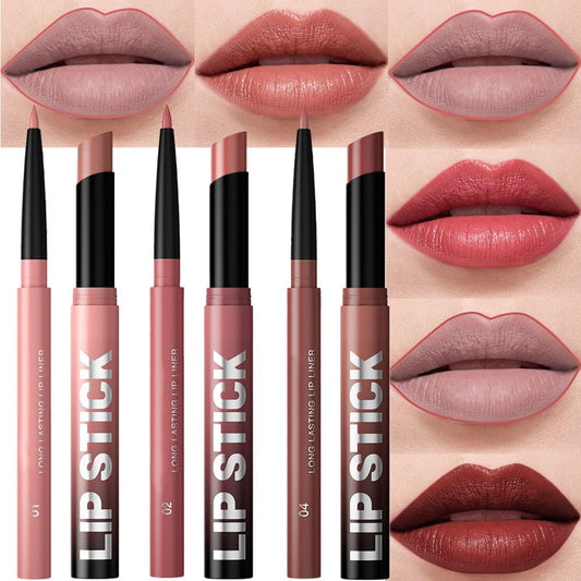 CAKAILA 6Pcs 2-in-1 lip liner and lipstick set swatch for daily wear.