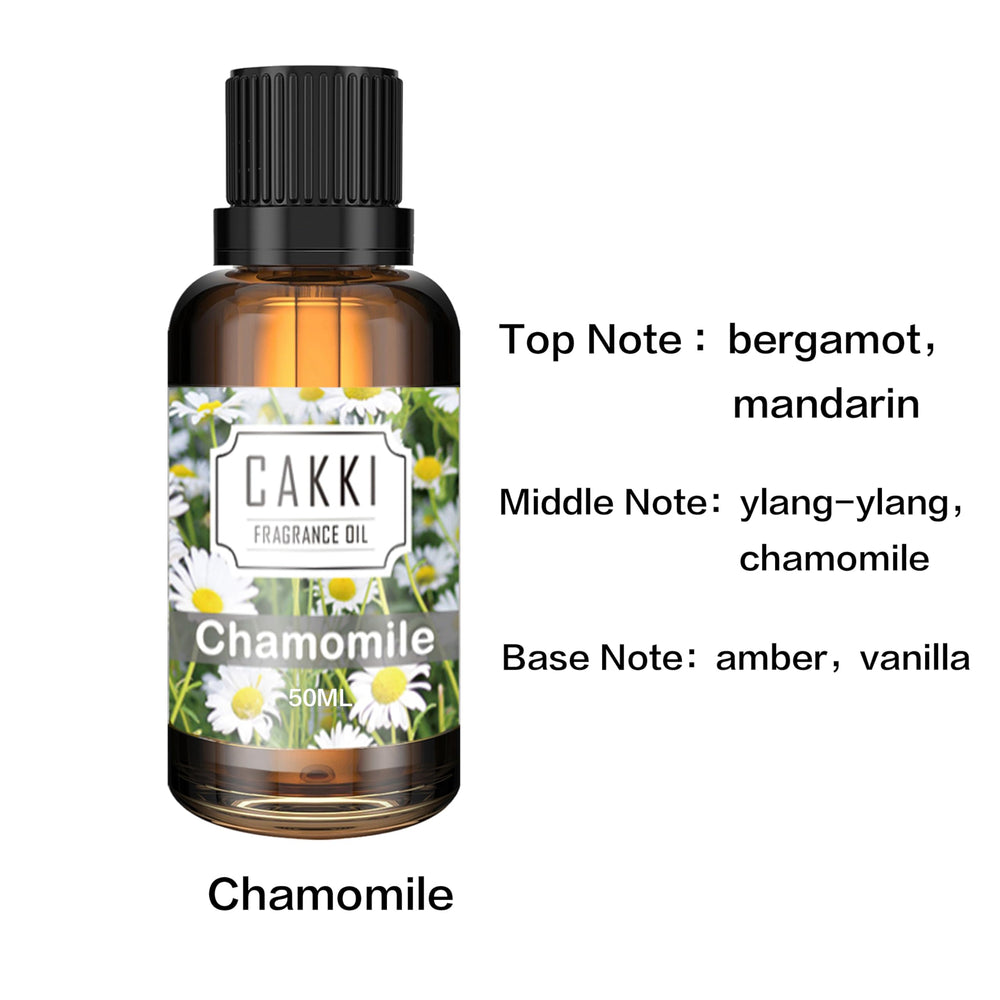 Close-up of CAKKI Scent-Chamomile 50ml amber bottle with leak-proof cap