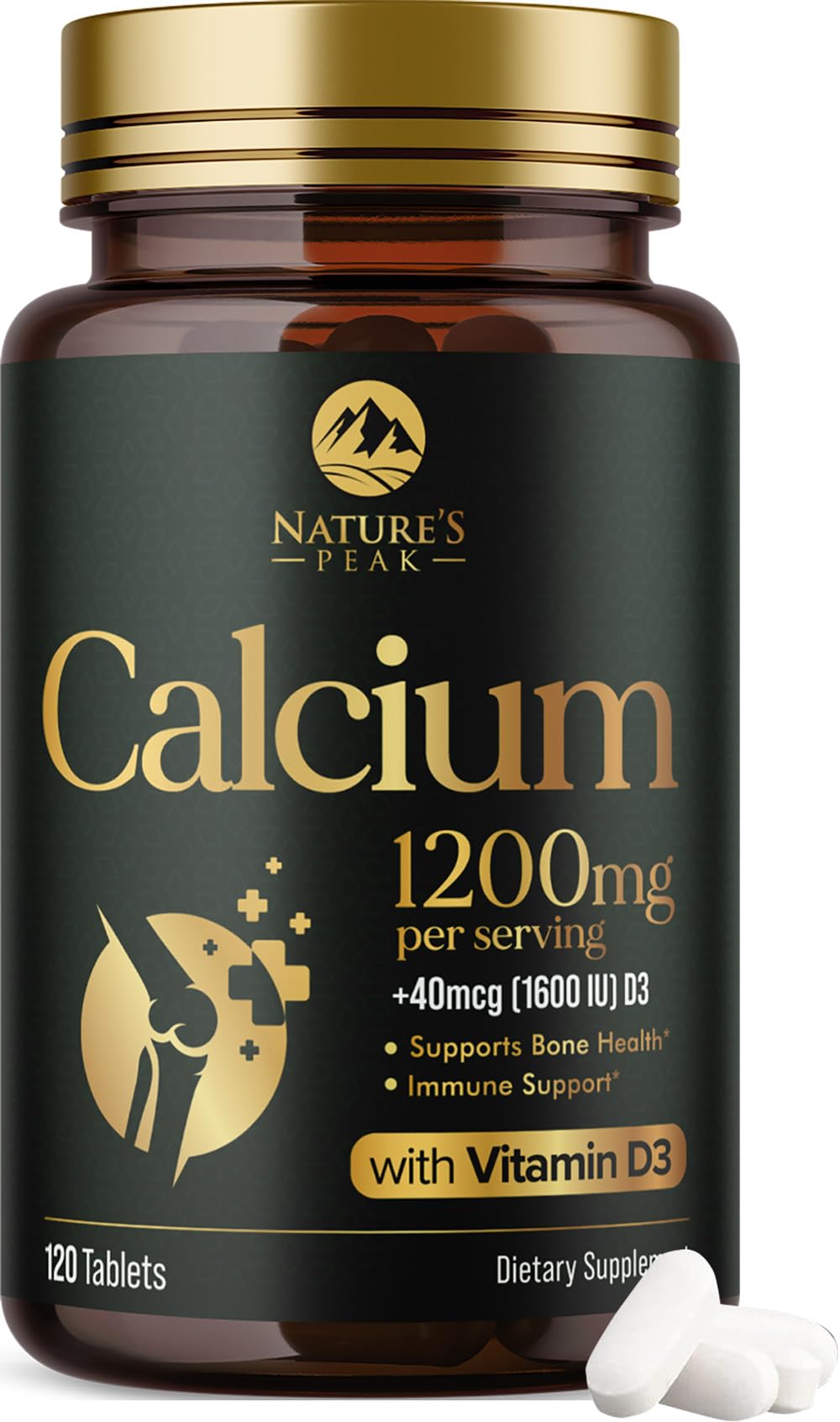 Bottle of Calcium 1200 mg with Vitamin D3 supplement