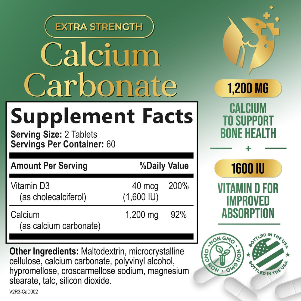 Close-up of Calcium 1200 mg with Vitamin D3 bottle label