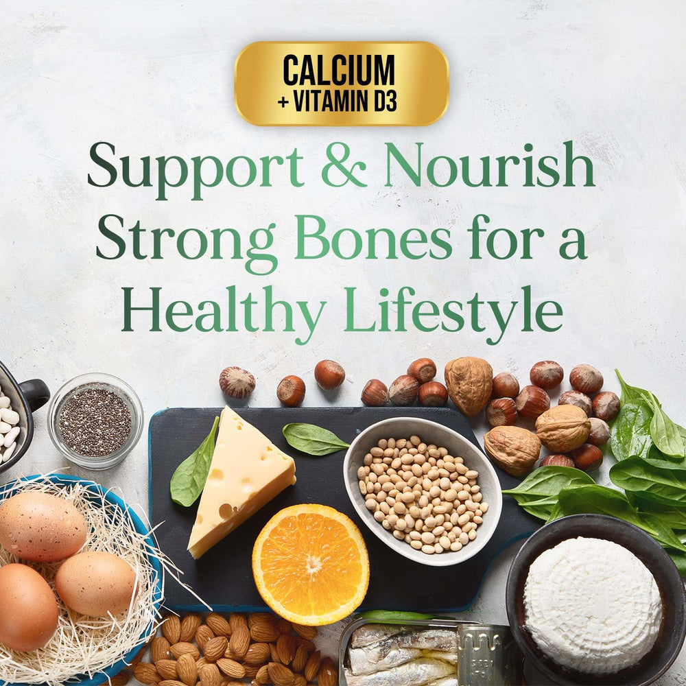 Calcium & Vitamin D3 capsules/tablets arrangement