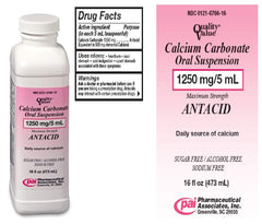 Bottle of Calcium Carbonate Oral Suspension 1250 mg/5 mL - 16 oz (480 mL)