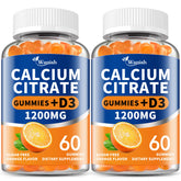 Front view of the 2-pack Calcium Citrate 1200mg + Vitamin D3 Gummies in orange flavor
