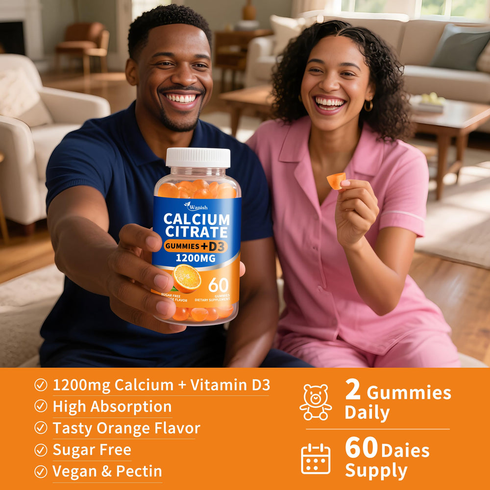 Vegan, sugar-free label on calcium citrate gummies packaging