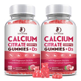 Bottle of peach-flavored calcium citrate gummies providing 1200 mg per serving