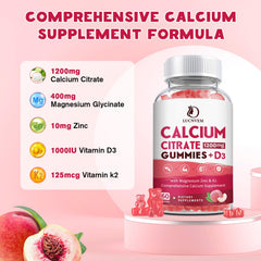 Close-up of peach-flavored calcium citrate gummies