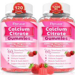 Bottle of 1200mg calcium citrate gummies sugar-free strawberry flavor