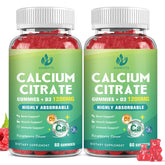 Product image showing Raspberry flavored calcium citrate gummies with D3 and K2
