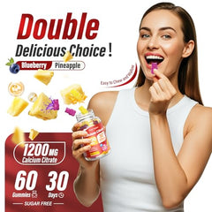 Label showing 1200 mg calcium citrate with vitamins D3, K2, magnesium and zinc