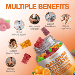 Close-up of calcium citrate gummies showing natural fruit flavor