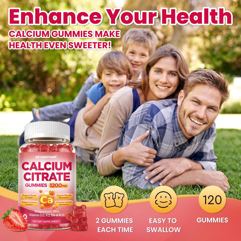 Close-up of ingredients: calcium citrate, Vitamin D3, Vitamin K2, magnesium, zinc