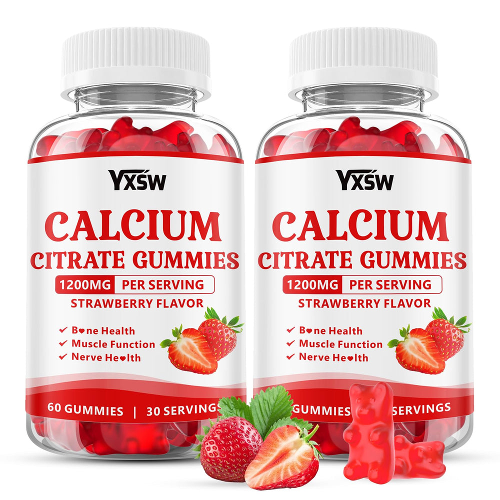 Front label of Calcium Citrate Gummies 1200mg strawberry flavor, 120-count