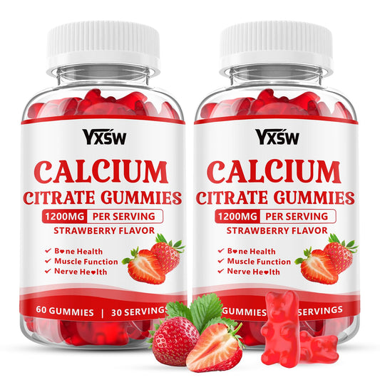 Front label of Calcium Citrate Gummies 1200mg strawberry flavor, 120-count