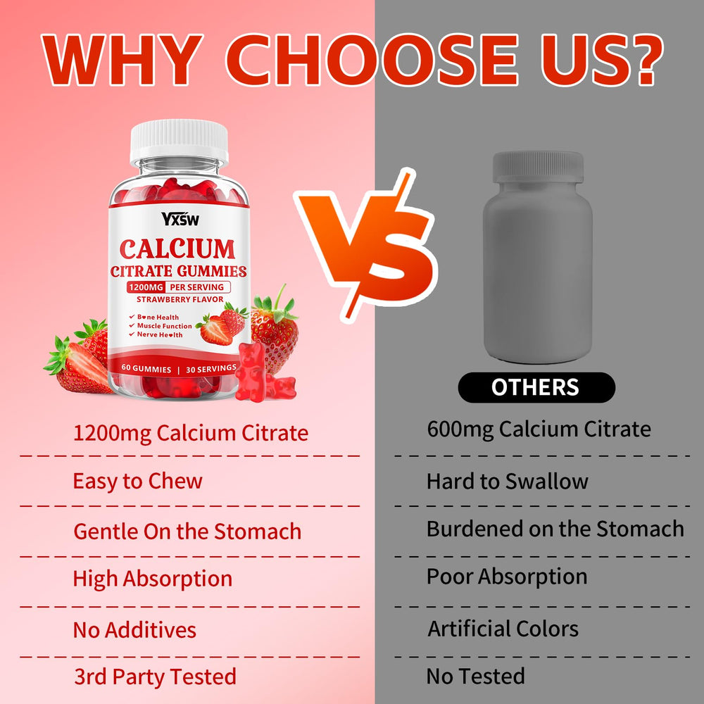 Close up of Calcium Citrate Gummies with strawberry flavor 1200mg