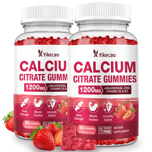 Bottle of strawberry-flavored calcium citrate gummies, 1200mg