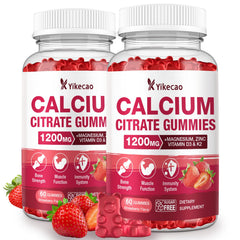 Bottle of strawberry-flavored calcium citrate gummies, 1200mg