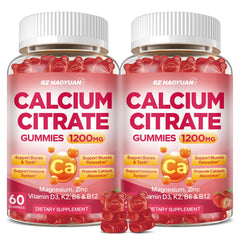 Front view of Calcium Citrate Gummies bottle with strawberry flavor