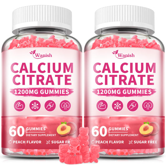 Calcium Citrate Gummies bottle showing peach flavor, 2-pack
