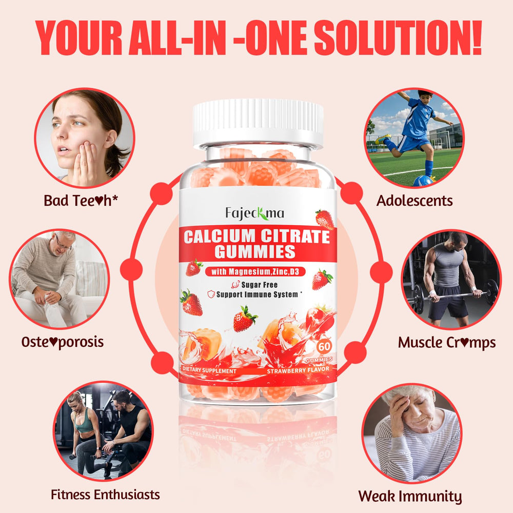 Natural strawberry flavored vegan gummies on white background