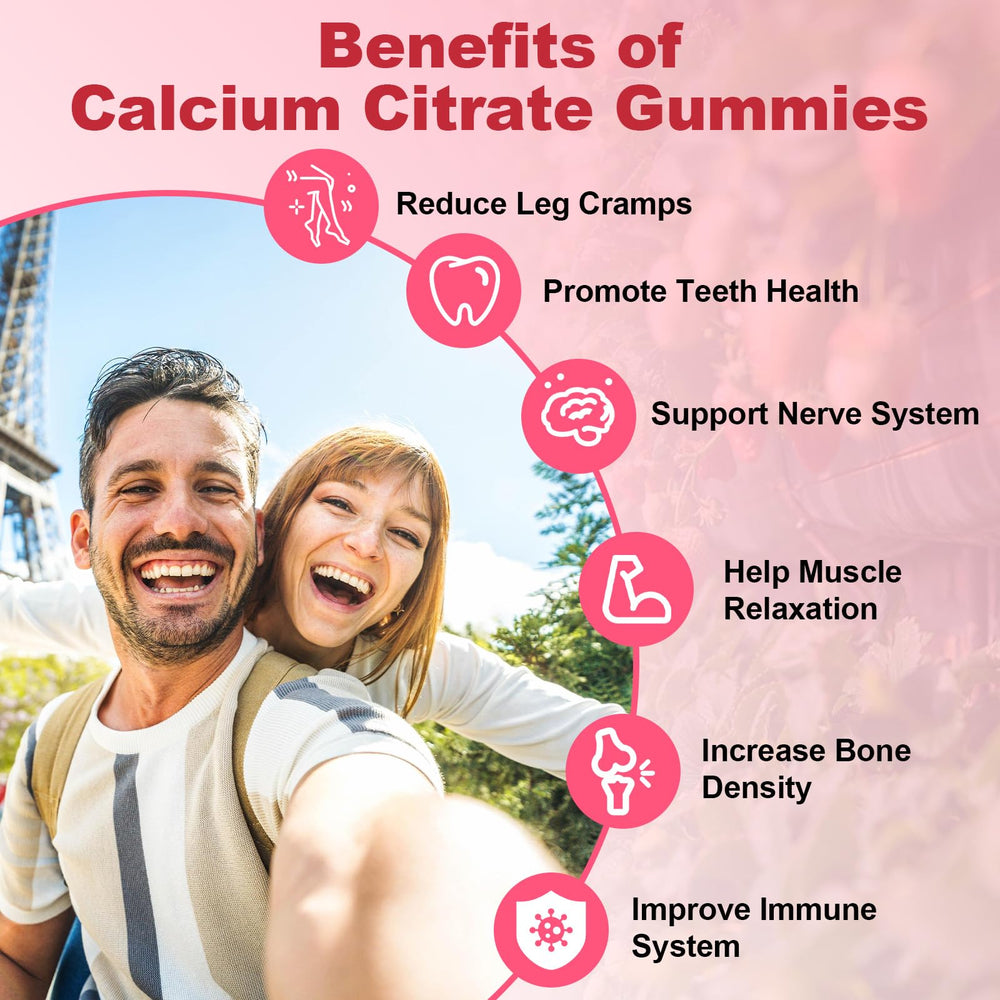 Gummies associated with bone, teeth, and muscle support imagery.