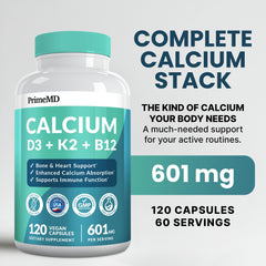 Close-up of calcium capsules showing 601 mg serving