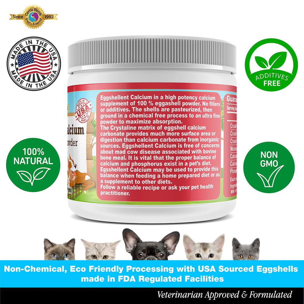 Scoop measuring 1 teaspoon of eggshell calcium into pet food
