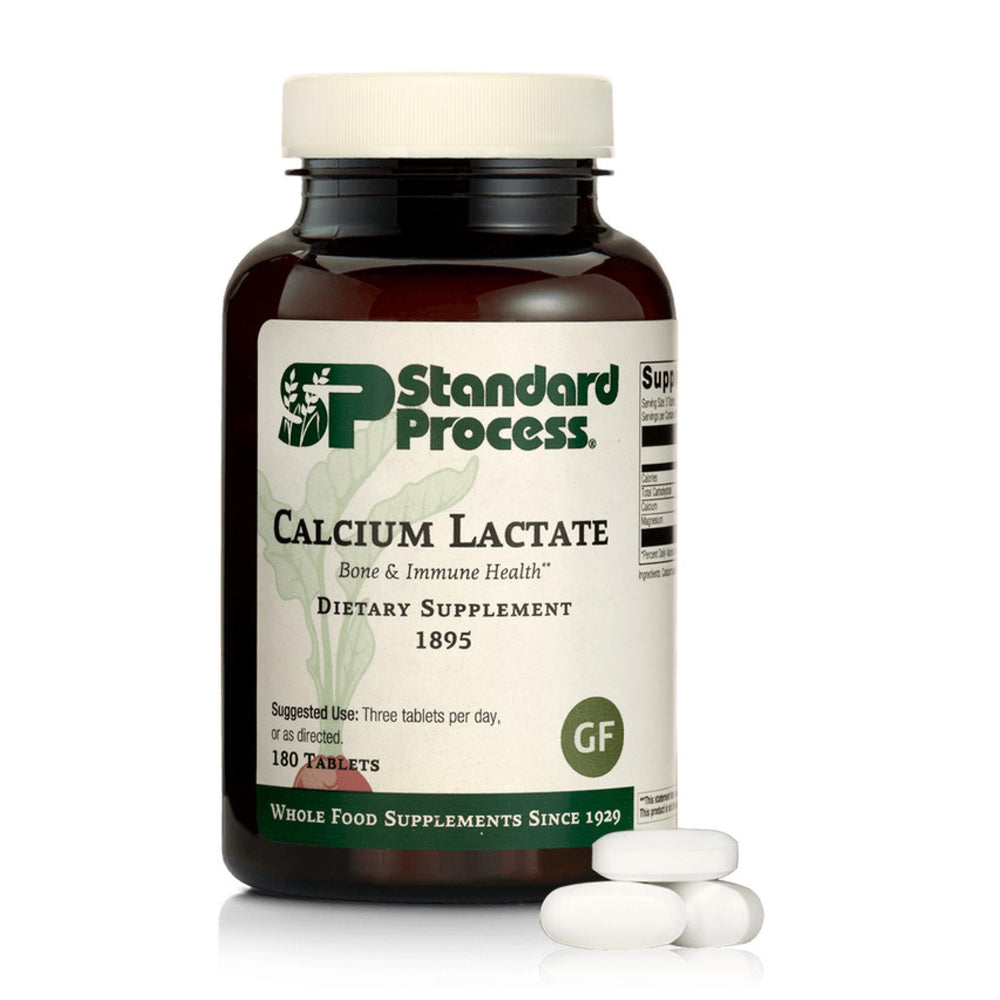 Bottle of Standard Process Calcium Lactate 180 tablets for bone and immune health