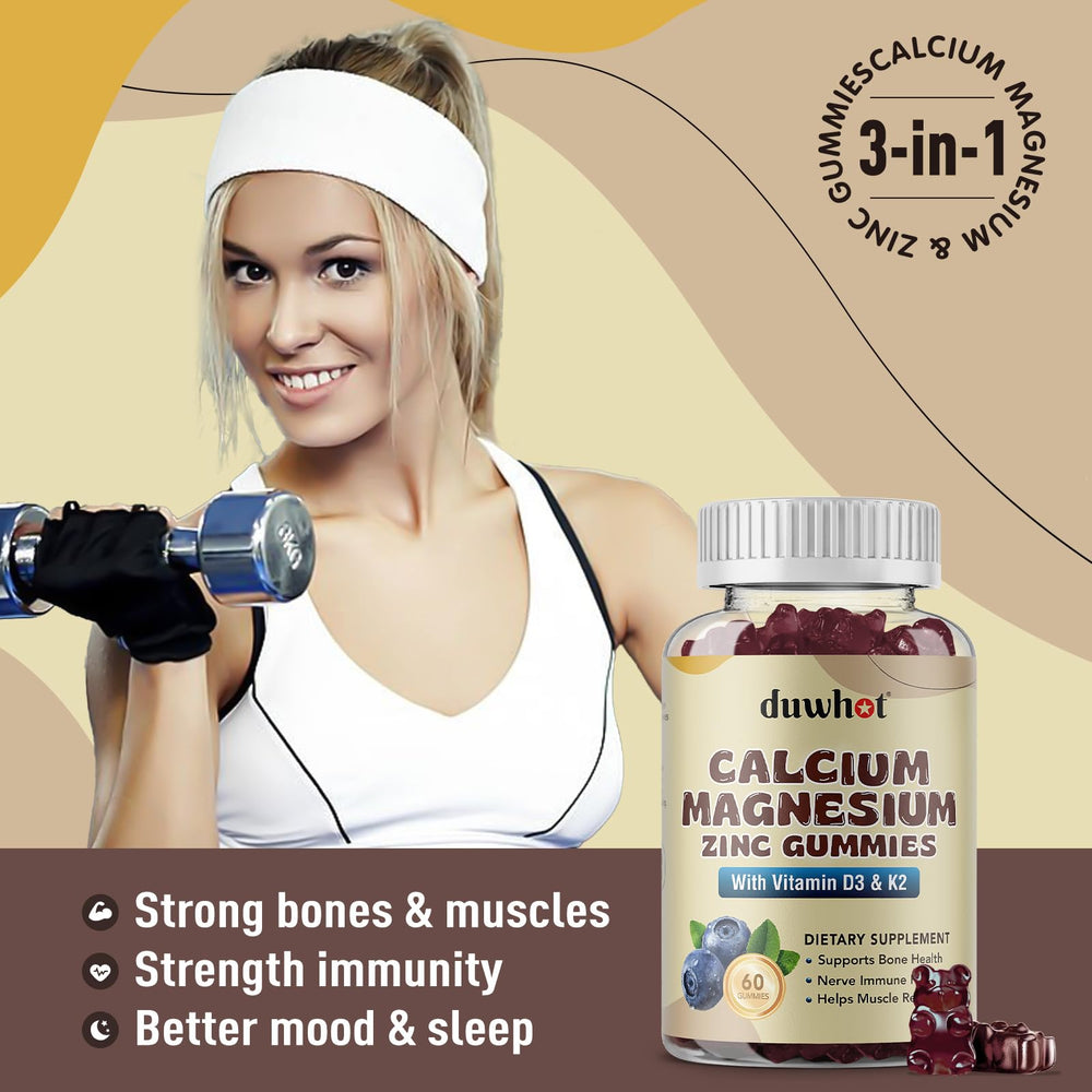 Graphic showing calcium, magnesium, zinc with vitamin D3 and K2