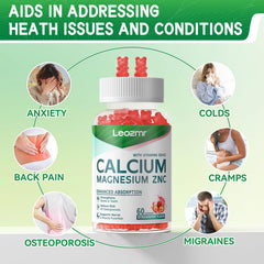 Gummy vitamins showing calcium, magnesium, zinc and vitamins D3 & K2