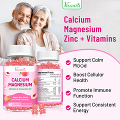 Close-up of peach-flavored chewable gummies with vitamin D3 and B12