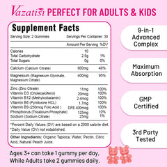 Supplement facts panel for Vazatisi gummies