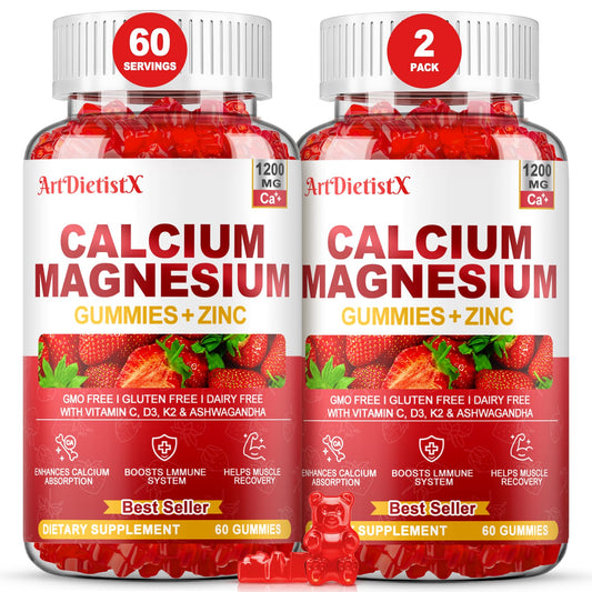 Bottle label Calcium Magnesium Zinc Gummies with Vitamin D3 for adults