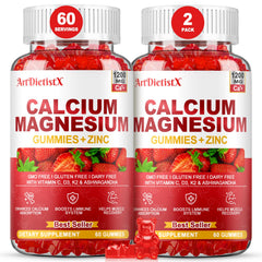 Bottle label Calcium Magnesium Zinc Gummies with Vitamin D3 for adults