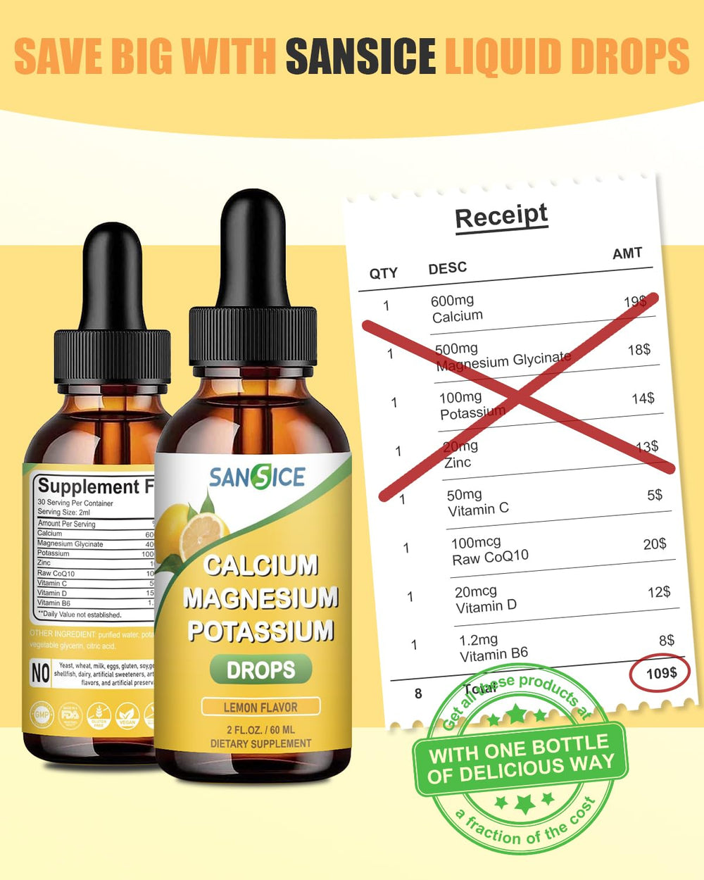 SANSICE Calcium Potassium Magnesium Liquid Drops two-pack packaging