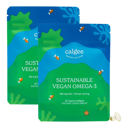 Calgee vegan omega-3 algae softgels bottle close-up