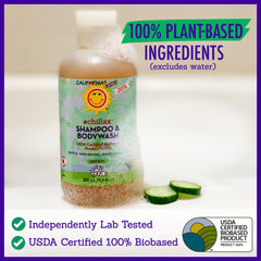 Ingredients panel featuring calendula, aloe vera, and essential oils