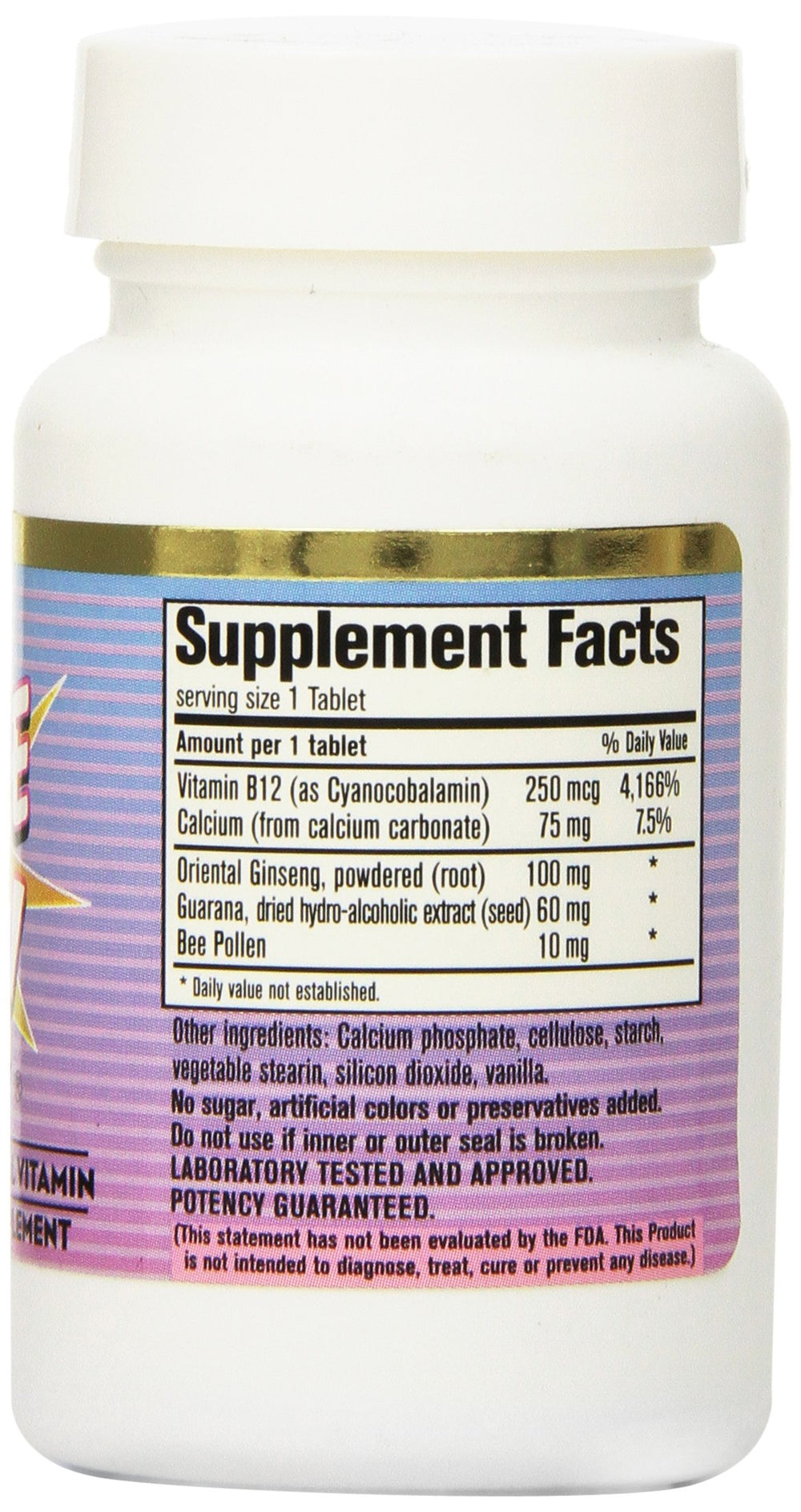 Side view of the bottle highlighting herbal energizer ingredients