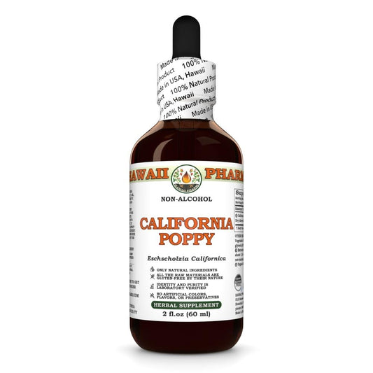 HawaiiPharm California Poppy Alcohol-Free Liquid Extract bottle with dropper (2 oz)