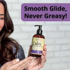 Applying Calm Massage Oil to skin for relaxation