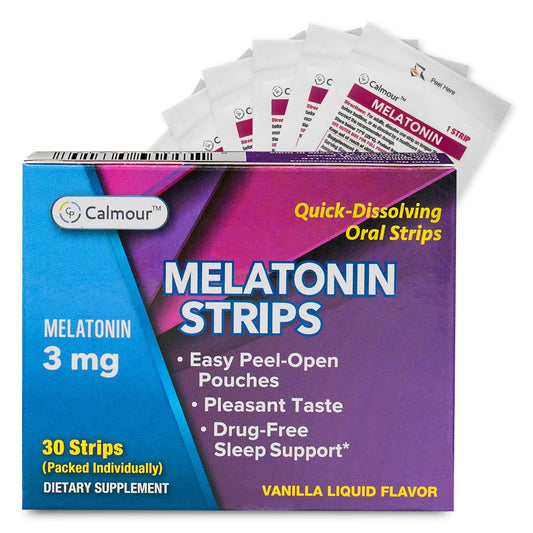 Calmour 30 Sleep Strips packaging with logo