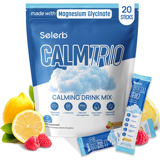 CalmTrio Raspberry Lemon Magnesium Glycinate powder 20 count hero image