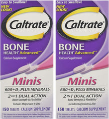 Caltrate Minis bottle front shows compact minerals for daily bone support