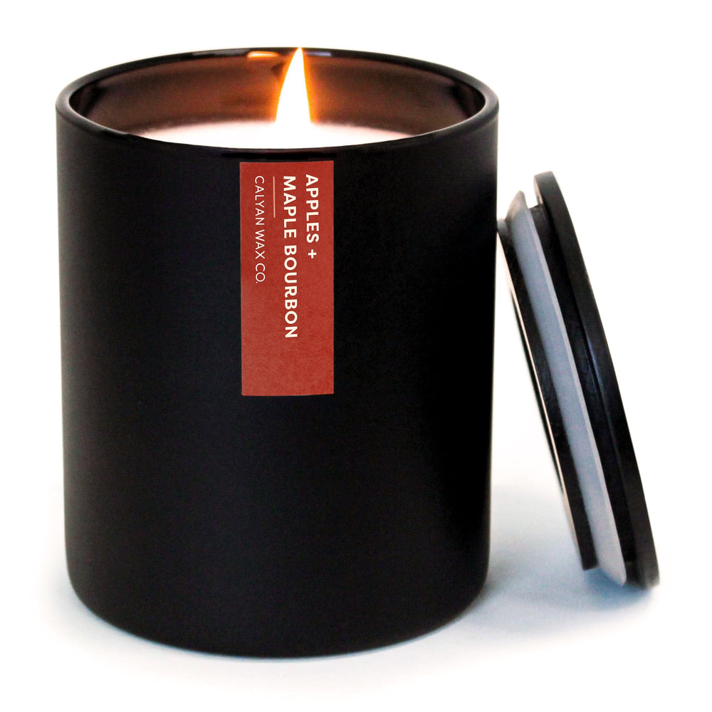 Calyan Apples & Maple Bourbon candle in black 10.2oz tumbler – full view