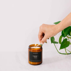 Calyan Wax Co. Apples & Maple Bourbon scented candle on a neutral surface.